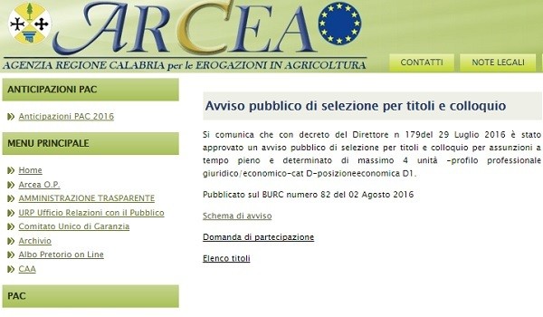 Calabria: concorso per Agenzia Regionale
